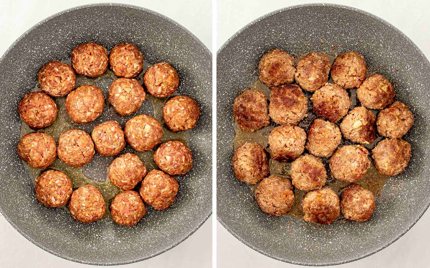 process shots showing how to make creamy sun dried tomato pesto meatballs.